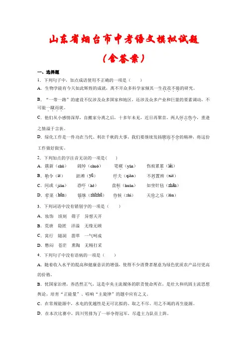 山东省烟台市2021年中考语文模拟检测试题(含答案解析)