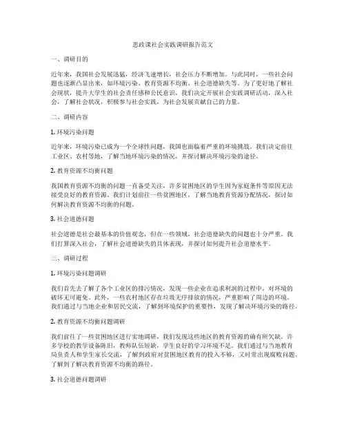 思政课社会实践调研报告范文