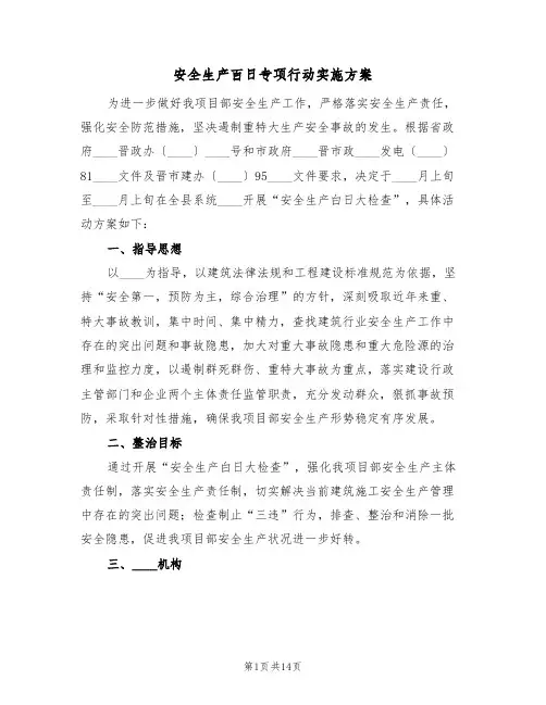 安全生产百日专项行动实施方案(五篇)