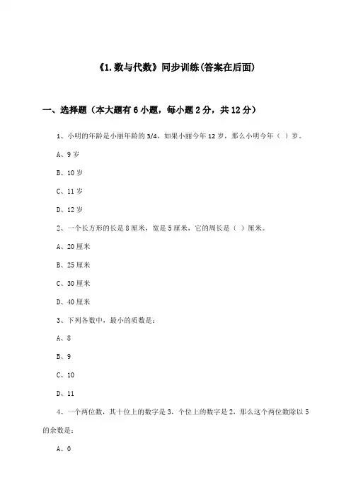 《1.数与代数》(同步训练)小学数学六年级下册_人教版_2024-2025学年