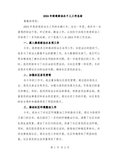 2024年街道综治办个人工作总结