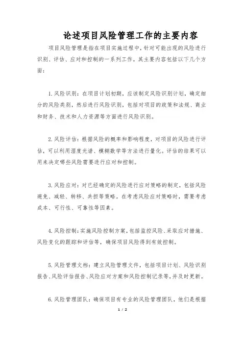 论述项目风险管理工作的主要内容