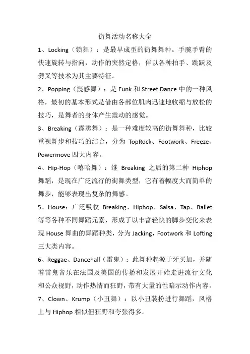 街舞活动名称大全