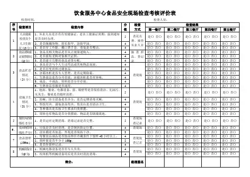 饮食服务中心食品安全现场检查考核评价表