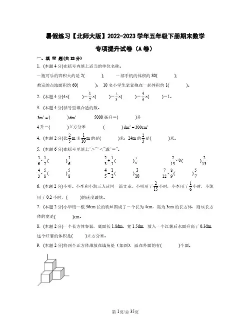 暑假练习北师大版2022——2023学年五年级下册期末数学专项提升试卷AB卷(含答案)