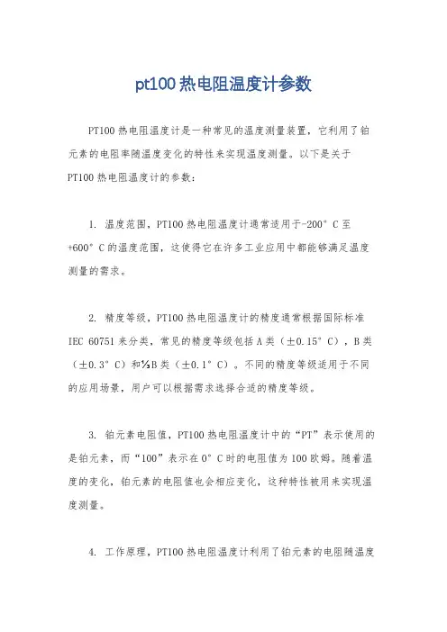 pt100热电阻温度计参数