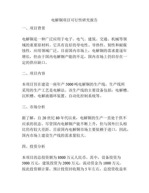 电解铜项目可行性研究报告