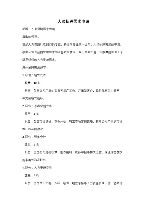 人员招聘需求申请