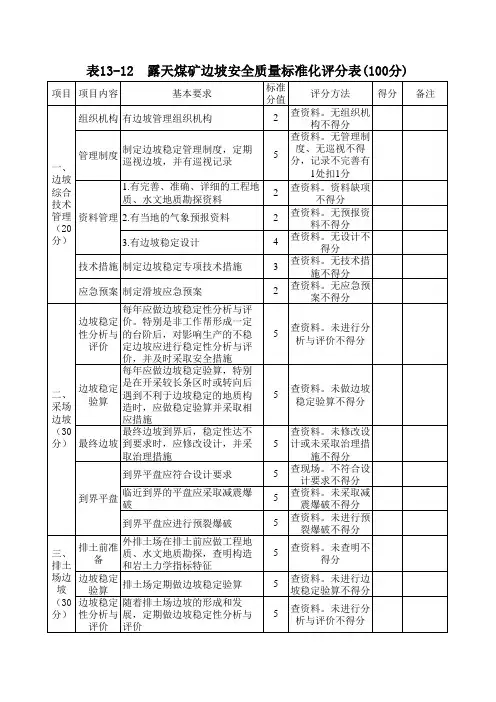 新安全质量标准化评分表