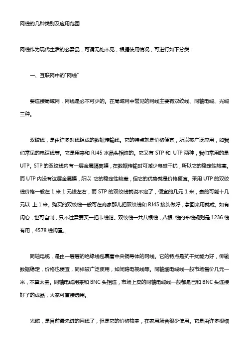 网线的几种类别及应用范围