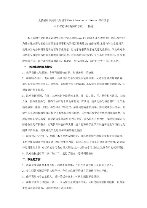 英语人教版八年级下册Unit 3 Section A (3a-3c)课后反思