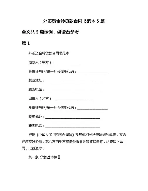 外币资金转贷款合同书范本5篇