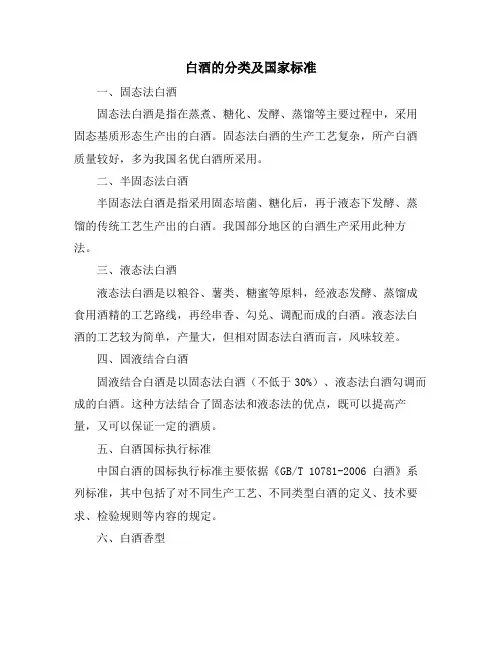 白酒的分类及国家标准