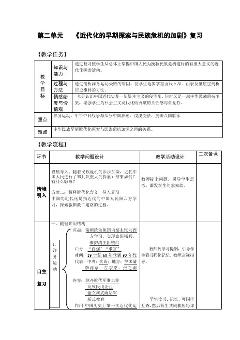 部编版人教版八年级上册历史：第二单元复习【教案】