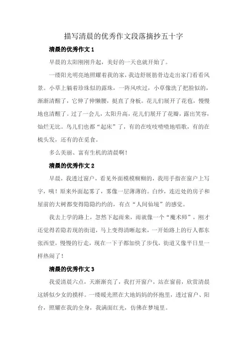 描写清晨的优秀作文段落摘抄五十字