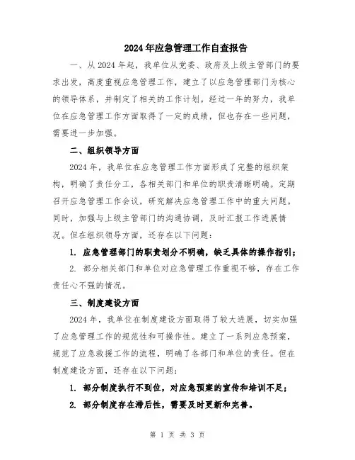 2024年应急管理工作自查报告