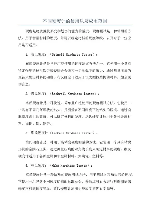 不同硬度计的使用以及应用范围