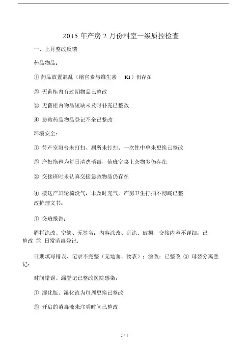 2015年产房2月份科室一级质控检查(修).docx