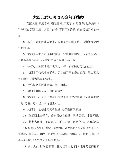 大西北的壮美与苍凉句子摘抄