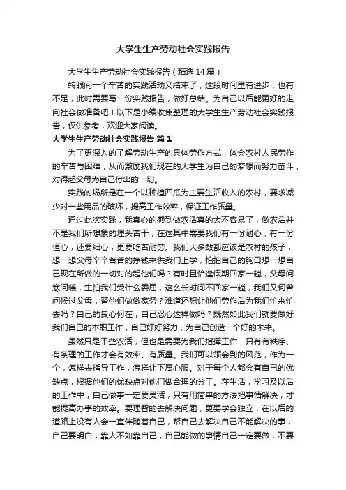 大学生生产劳动社会实践报告（精选14篇）