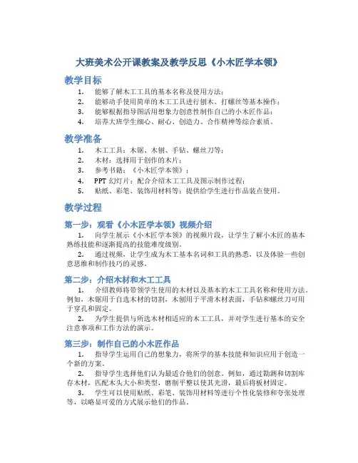 大班美术公开课教案及教学反思《小木匠学本领》