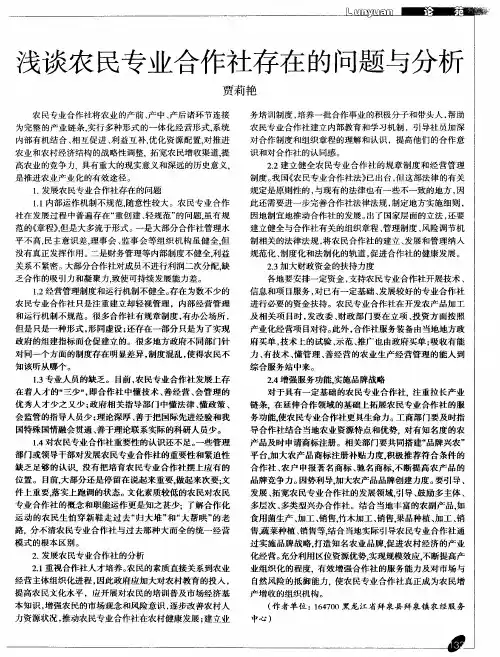 浅谈农民专业合作社存在的问题与分析
