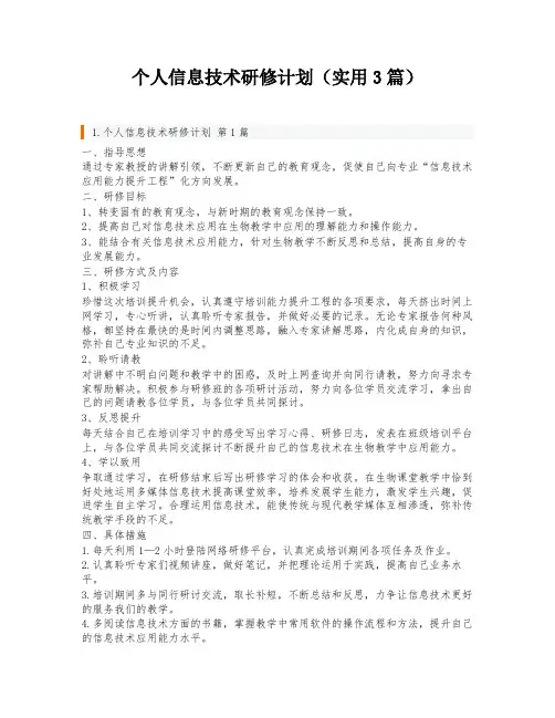 个人信息技术研修计划(实用3篇)