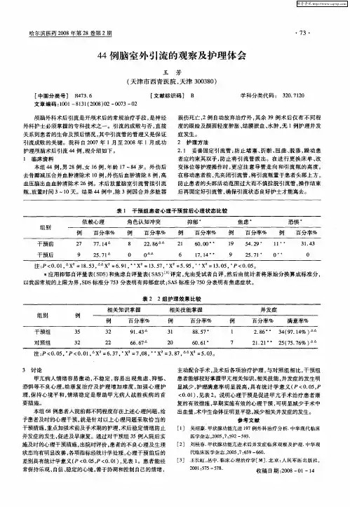 44例脑室外引流的观察及护理体会