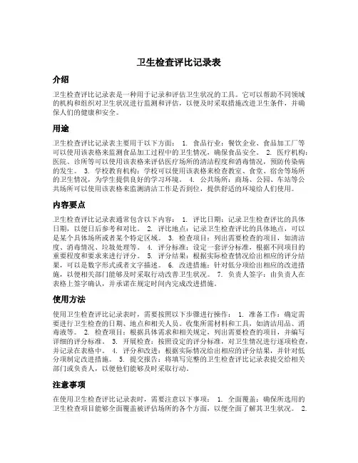 卫生检查评比记录表