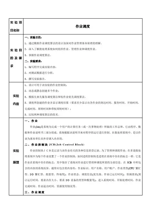 作业调度实验报告
