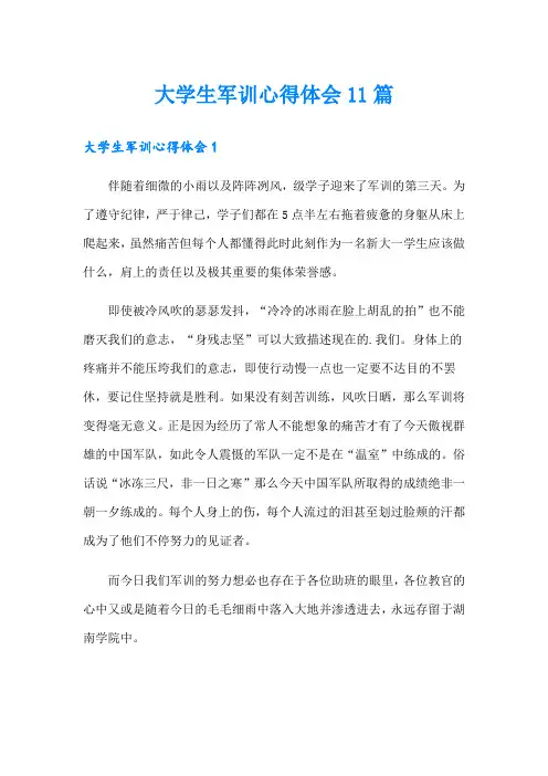 (word版)大学生军训心得体会11篇