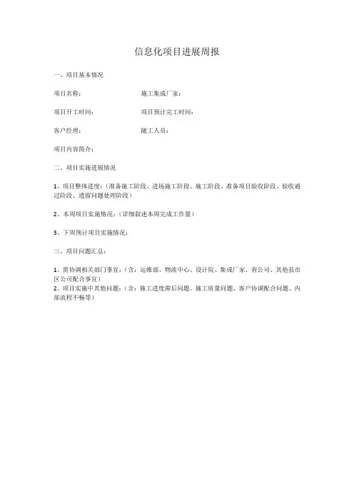 信息化项目进展周报模板