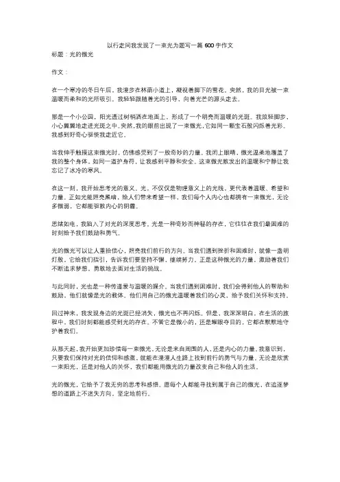 以行走间我发现了一束光为题写一篇600字作文