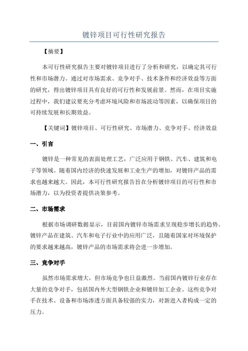 镀锌项目可行性研究报告
