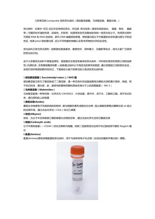几种常见的Lumiprobe活性荧光染料(琥珀酰亚胺酯、马来酰亚胺、叠氮化物...)