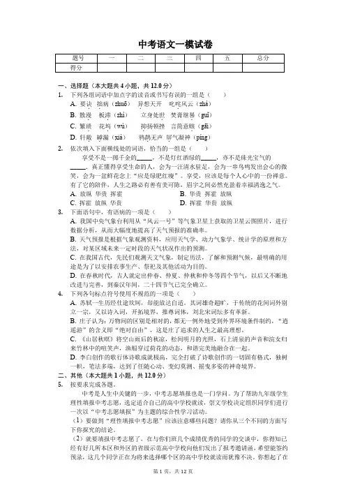 2020年湖北省武汉市中考语文一模试卷答案版   