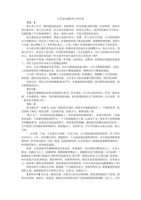 小学读后感的作文带评语