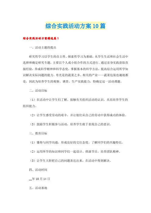 综合实践活动方案10篇