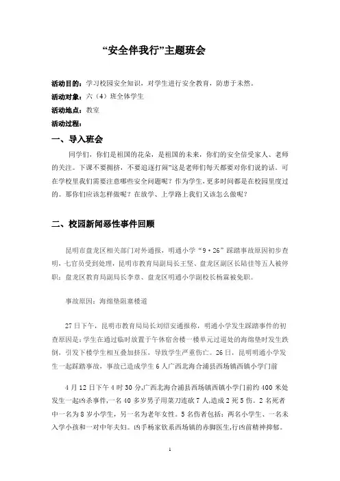 安全伴我行 主题班会