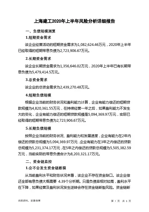 上海建工2020年上半年财务风险分析详细报告