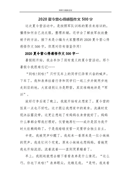 2020夏令营心得感悟作文500字(最新资料)