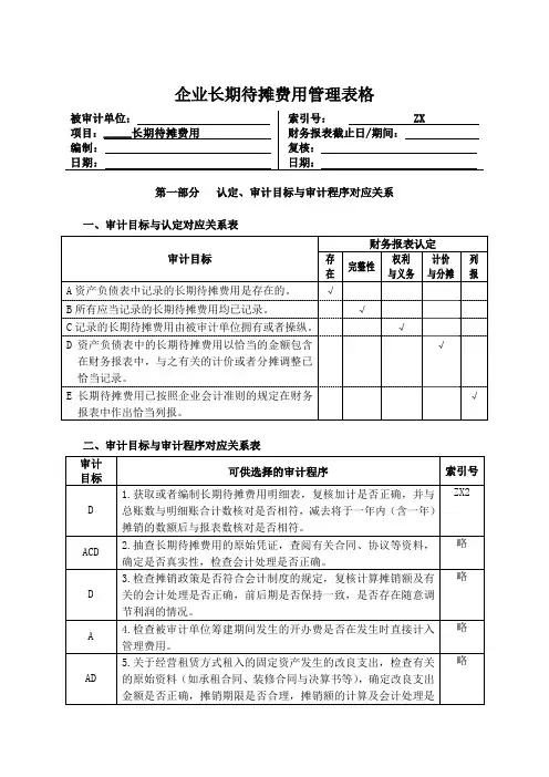 企业长期待摊费用管理表格