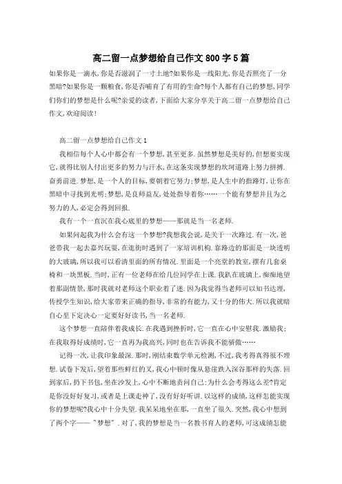 高二留一点梦想给自己作文800字5篇