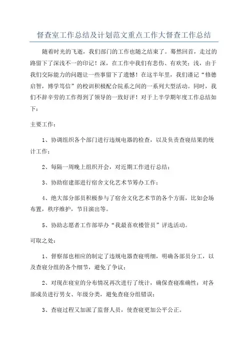 督查室工作总结及计划范文重点工作大督查工作总结