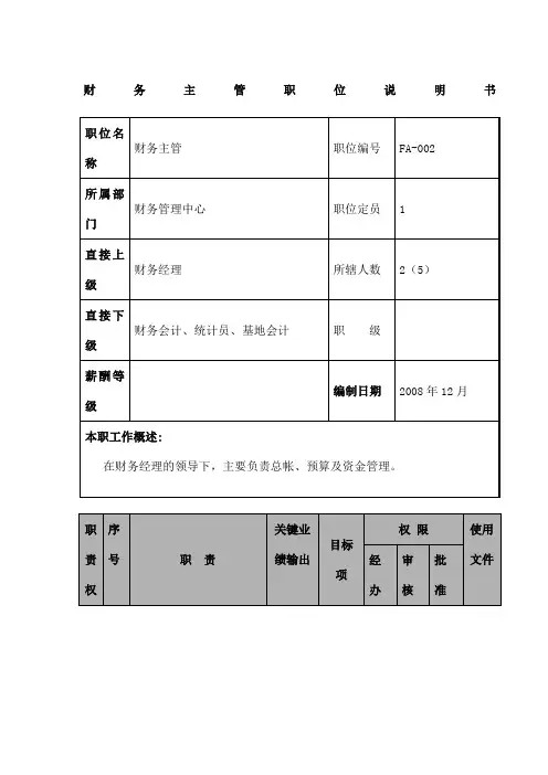 航空物流公司财务主管职位说明书及关键绩效标准