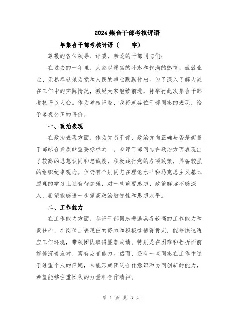 2024集合干部考核评语