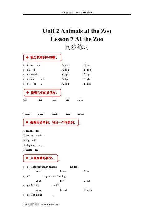 冀教版(三起)英语三年级下册  同步练习   Unit 2 Lesson 7