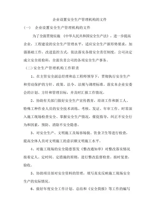企业设置安全生产管理机构的文件