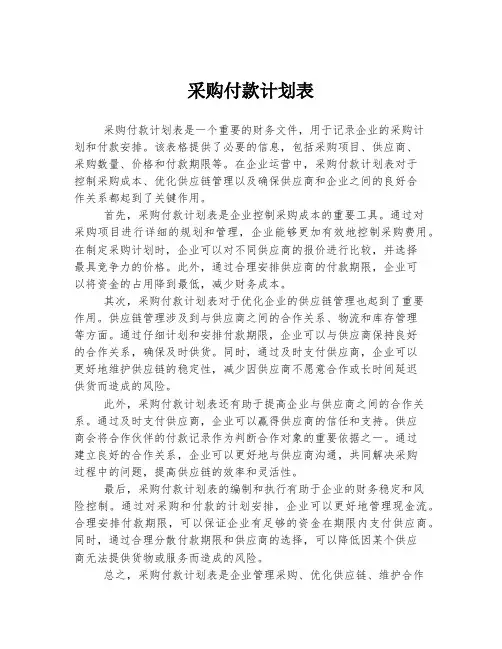 采购付款计划表