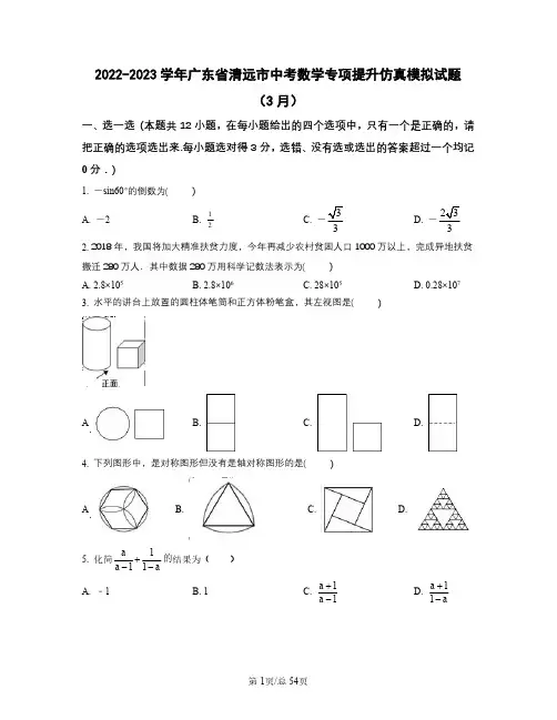 2022-2023学年广东省清远市中考数学专项提升仿真模拟试题(3月4月)含答案